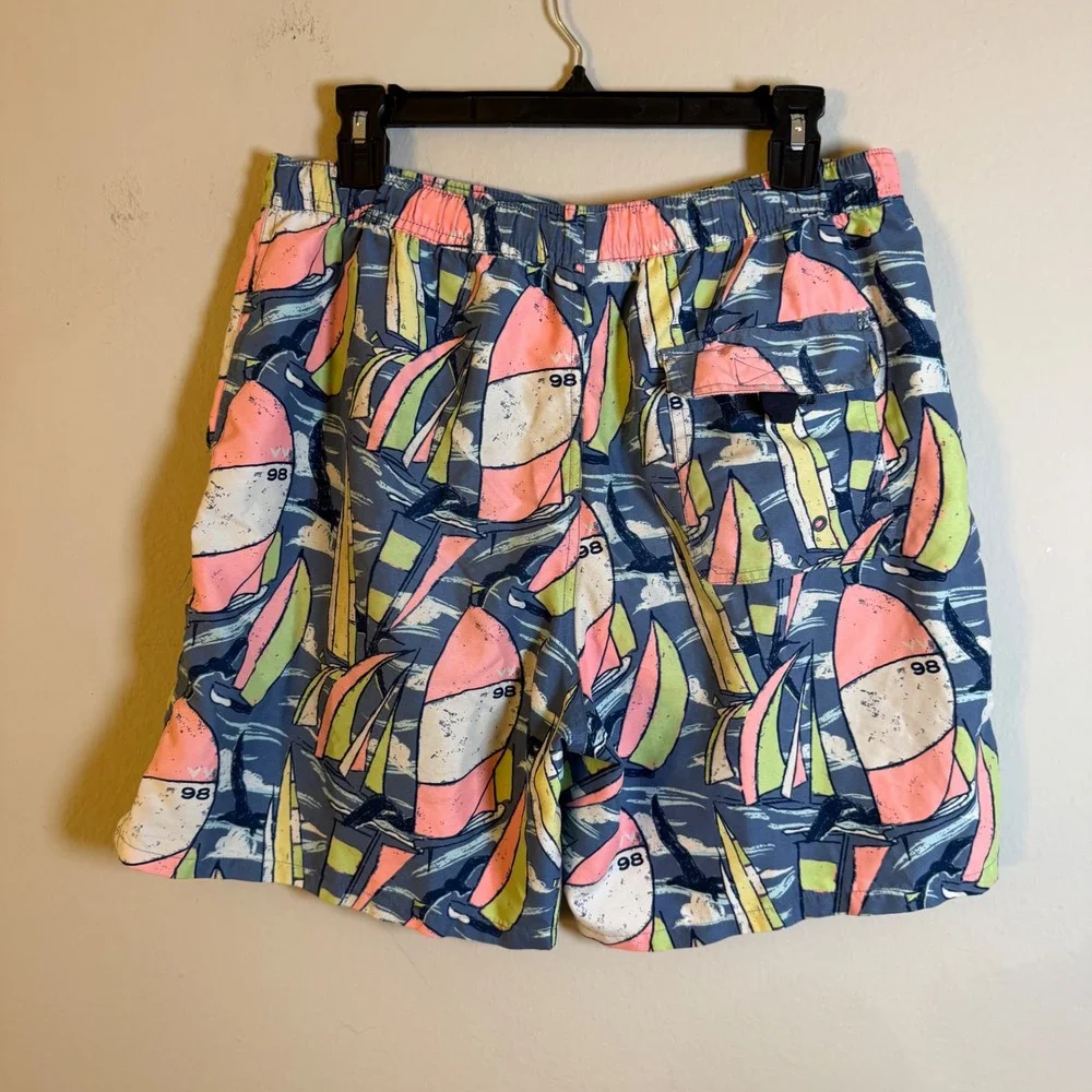 Vineyard Vines Mens Small Blue Sailboat Print‎ Chappy Swim Trunks Mesh Liner